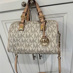 Michael Kors Cream and Tan Satchel with matching wallet